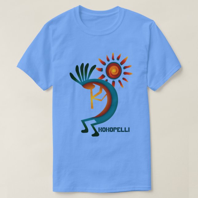 Kokopelli mit Sun Blue T - Shirt (Design vorne)