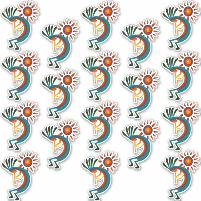 Kokopelli mit Sun Gruppe von 18 Vinyl Sticker (Vorderseite)