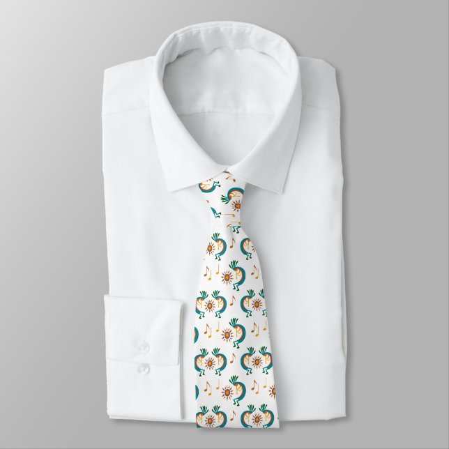 Kokopelli mit Sun Pattern White Neck Tie Krawatte (Gebunden)