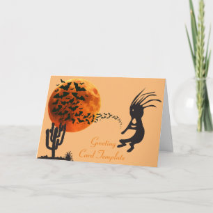 Kokopelli Mond Fledermäuse Südwestliche Halloween- Karte