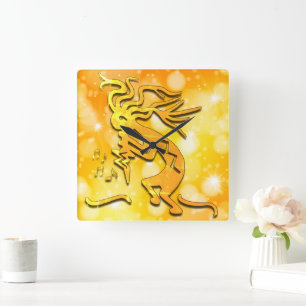 Kokopelli Musical Notes Quadratische Wanduhr