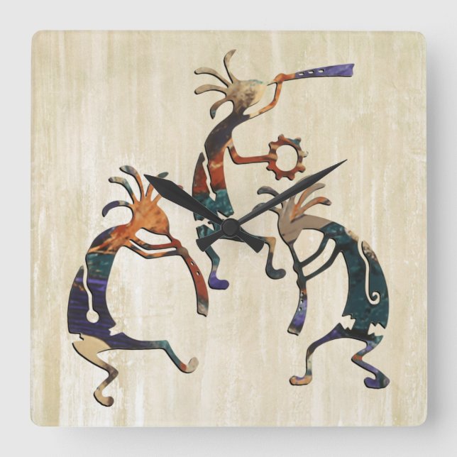 KOKOPELLI musician trio + your ideas Quadratische Wanduhr (Vorderseite)