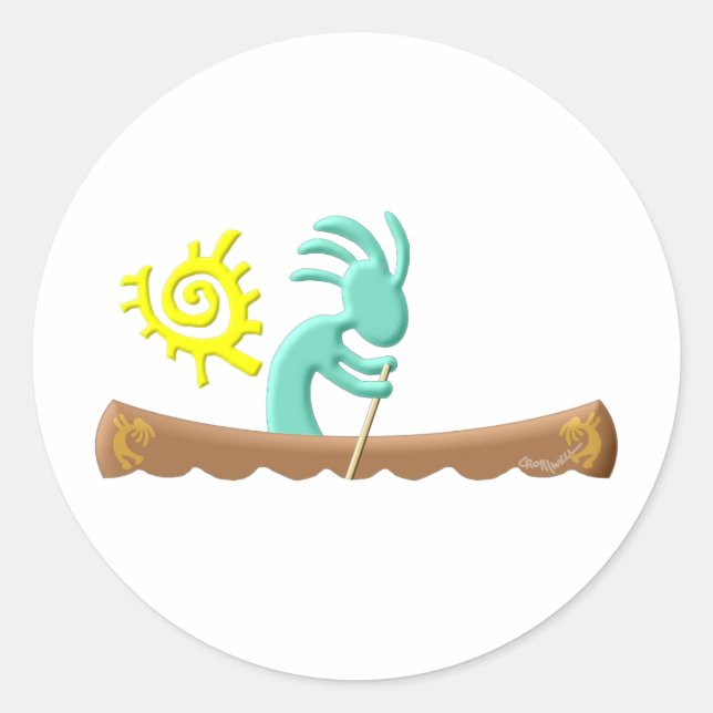 Kokopelli Native American Canoe Runder Aufkleber (Vorderseite)