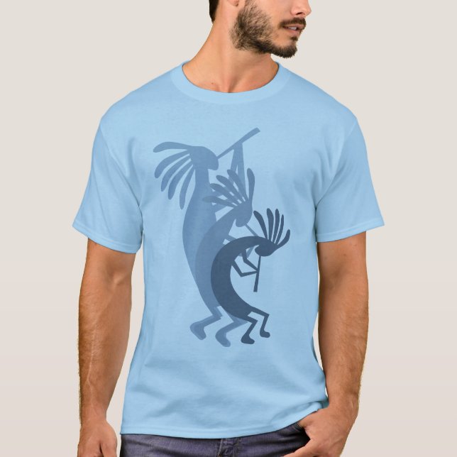 Kokopelli Obtient Musique Mens Blue Tshirt (Devant)