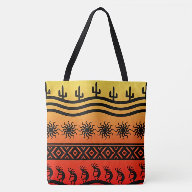 Kokopelli Ombre Sunset Cactus Pattern Tasche (Vorderseite)