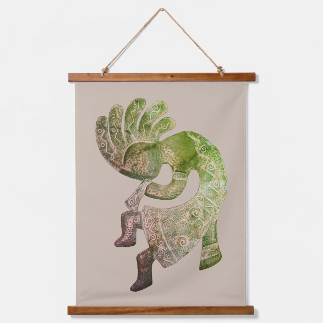 Kokopelli, Pastel im Südwesten Wandteppich Mit Holzrahmen (Vorderseite)