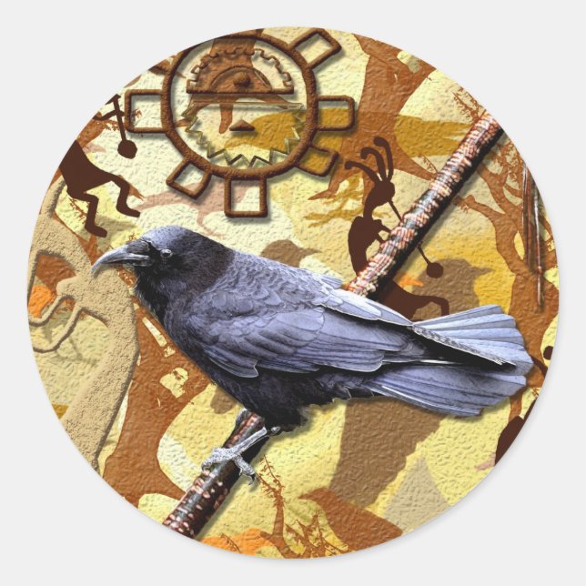 KOKOPELLI RAVEN Collection Runder Aufkleber (Vorderseite)