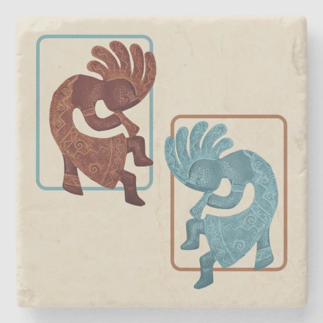 Kokopelli, Rost & Türkis, Südwesten Steinuntersetzer (Vorderseite)