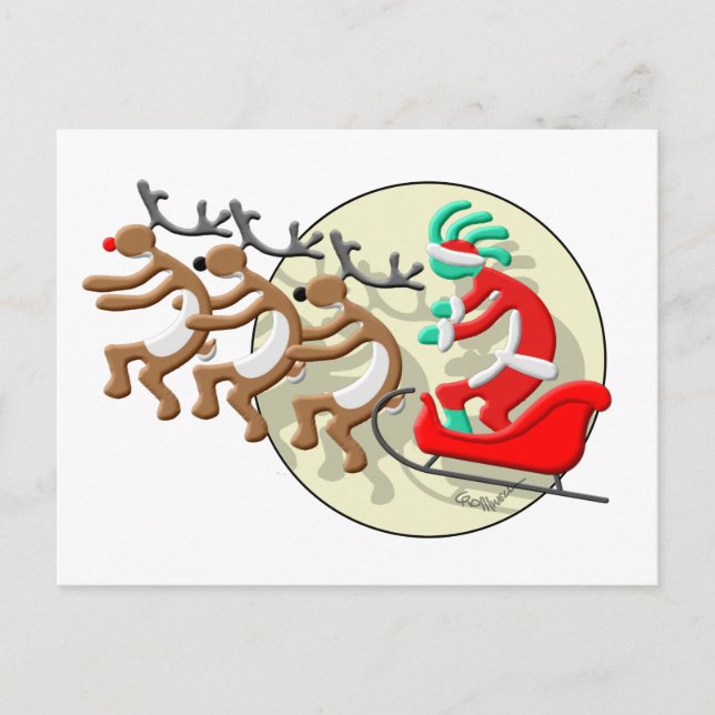 Kokopelli Santa Clause Feiertagspostkarte (Vorderseite)