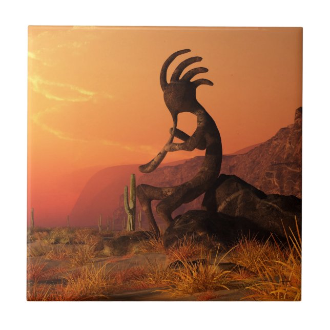 Kokopelli Sonnenuntergang Fliese (Vorderseite)