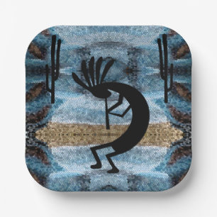 Kokopelli Southwest Wüste Mosaic Blue 7" Pappteller