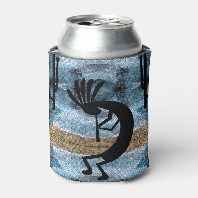 Kokopelli Southwest Wüste Mosaic Blue Dosenkühler (Kanne Vorderseite)