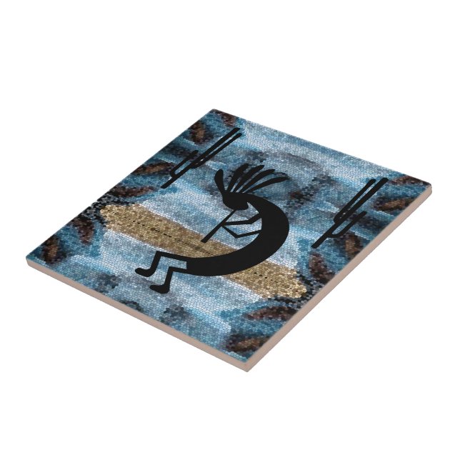 Kokopelli Southwest Wüste Mosaic Blue Fliese (Seite)