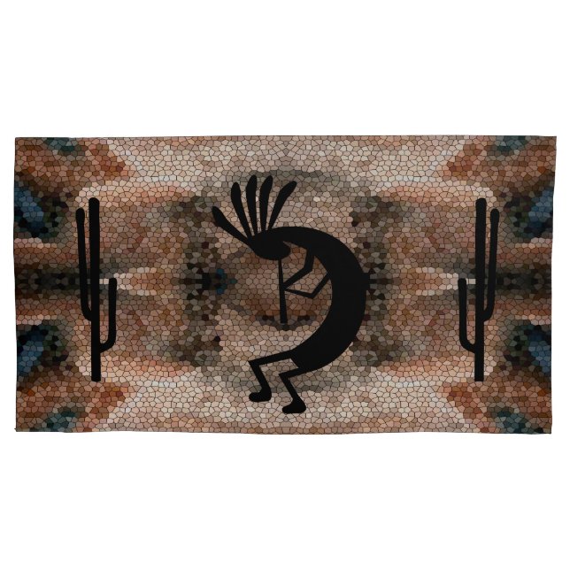 Kokopelli Southwest Wüste Mosaic King Earthtone Kissenbezug (Vorderseite)