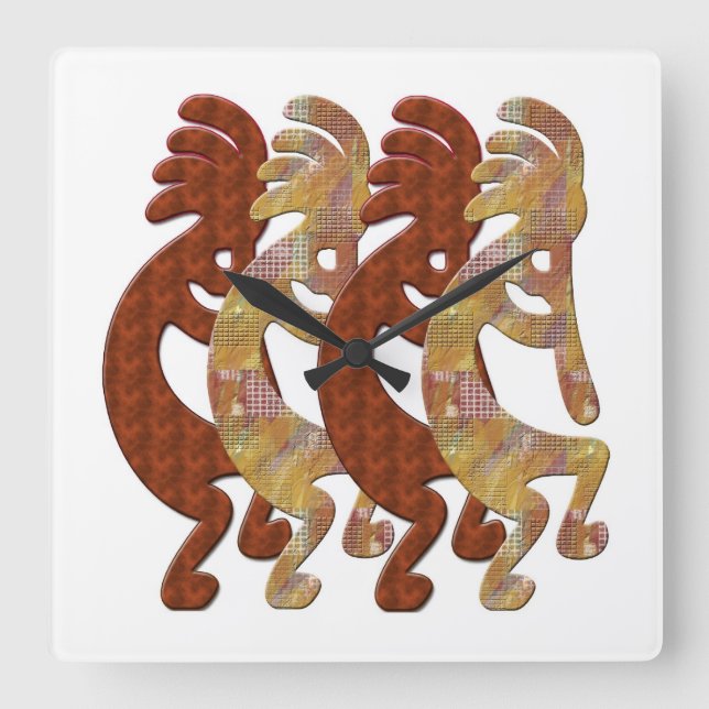 Kokopelli Southwestern Clock Quadratische Wanduhr (Vorderseite)