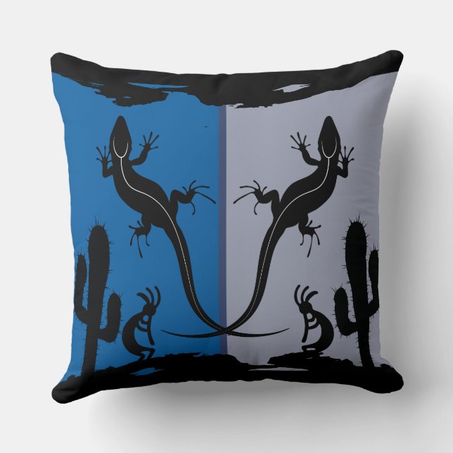 Kokopelli Southwestern Desert Lizards Throw Pillow Kissen (Rückseite)