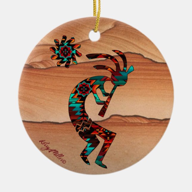 KOKOPELLI SPIELT DEN FLUT KERAMIK ORNAMENT (Vorne)
