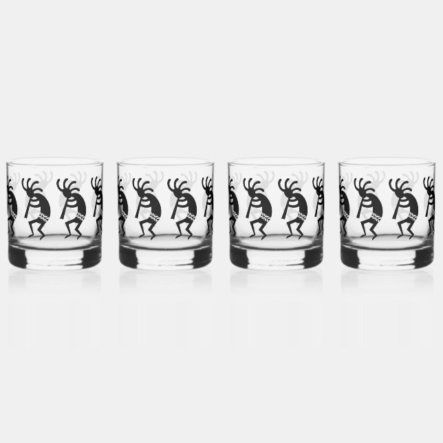 Kokopelli Sud-Ouest Noir Et Blanc Peut Verre (Recto)