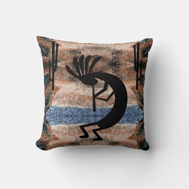 Kokopelli Südwest Wüste Mosaic sq Kissen (Vorderseite)