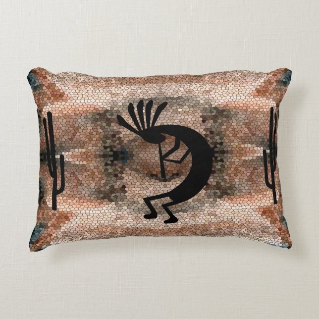 Kokopelli Südwest Wüste Mosaik Dekokissen (Vorderseite)