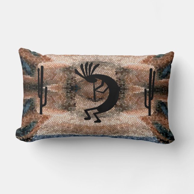 Kokopelli Südwest Wüste Mosaik Lendenkissen (Vorderseite)