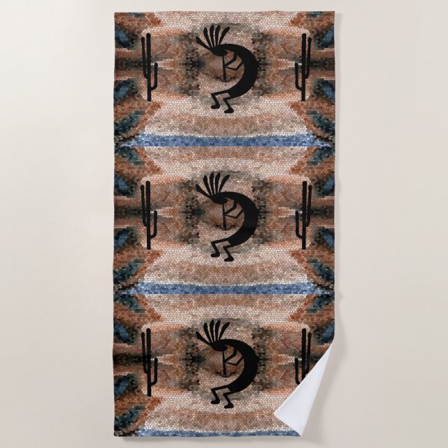Kokopelli Südwest Wüste Mosaik Strandtuch (Vorderseite)