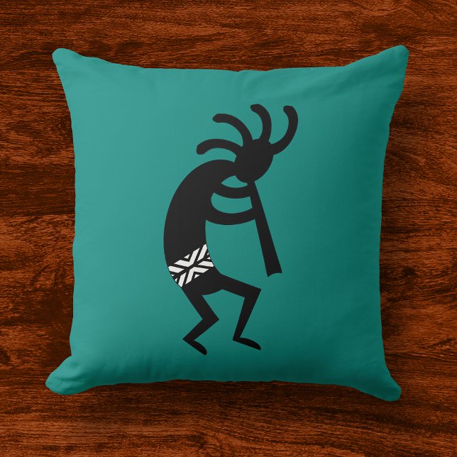 Kokopelli Südwestschwarz und Aquamarin Kissen (Von Creator hochgeladen)