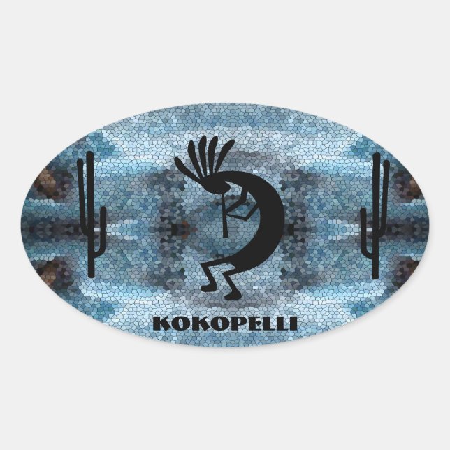 Kokopelli Südwestwüste Mosaik 2 Ovaler Aufkleber (Vorderseite)