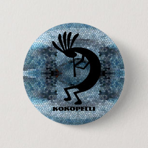 Kokopelli Südwestwüste Mosaik Blau Button