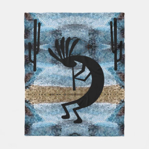 Kokopelli Südwestwüste Mosaik Blau Medium Fleecedecke