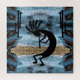 Kokopelli Südwestwüste Mosaik Blue 20" x 20"