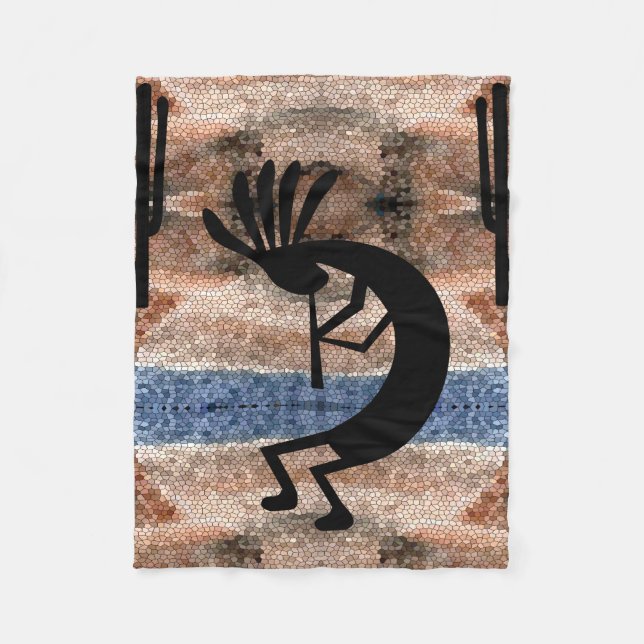 Kokopelli Südwestwüste Mosaik Klein Fleecedecke (Vorderseite)