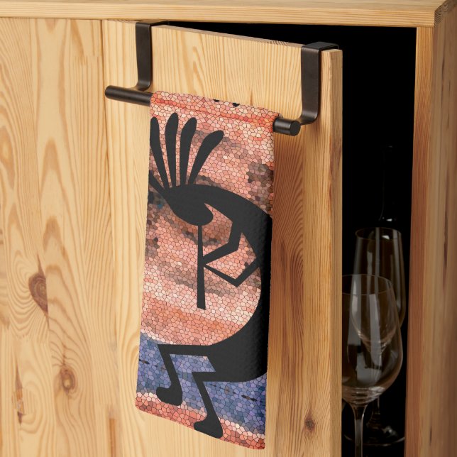 Kokopelli Südwestwüste Sonnenuntergang 2 Mosaik Geschirrtuch (Drittel gefaltet)
