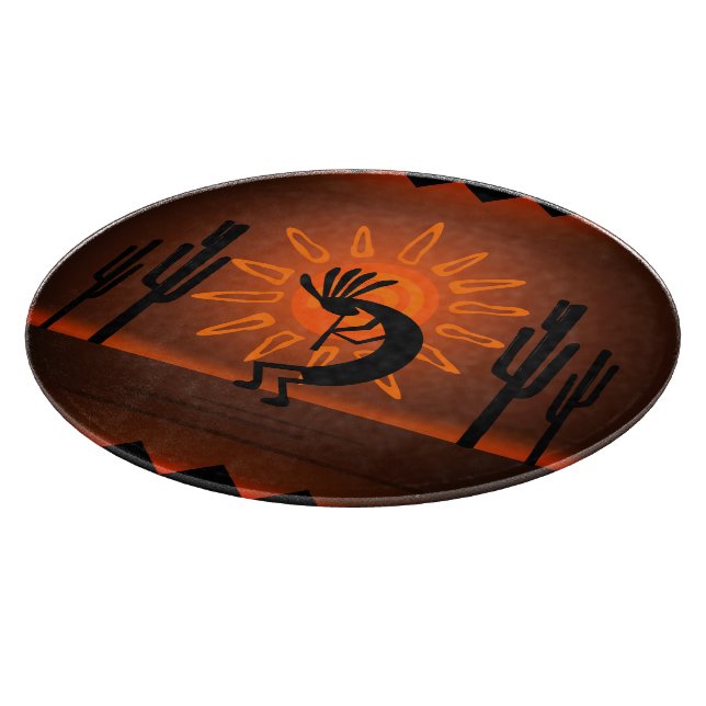 Kokopelli Sun Bronzed Sunset Desert 12" Round Schneidebrett (Ecke)