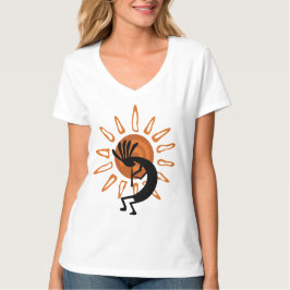 Kokopelli Sun Ladys V-neck T-Shirt