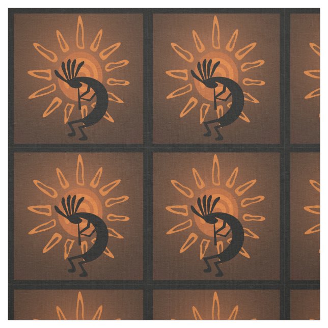 Kokopelli Sun Southwest Rustic Brown Stoff (Muster)