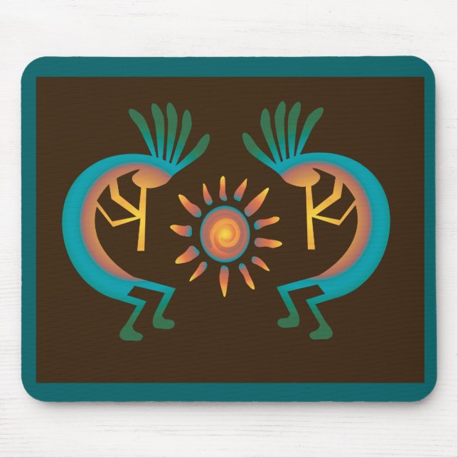 Kokopelli Sun Southwest Türkise Brown Mousepad (Vorne)