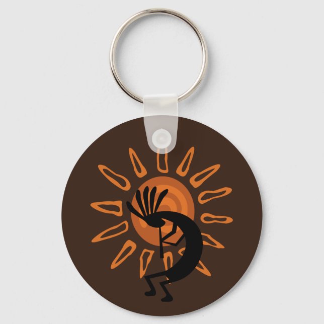 Kokopelli Sun Südwest Rustic Brown Schlüsselanhäng Schlüsselanhänger (Vorderseite)