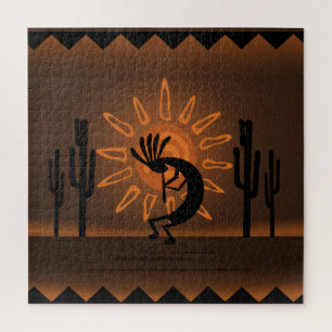 Kokopelli Sun Südwest Rustikales Brown 3 20" x 20"
