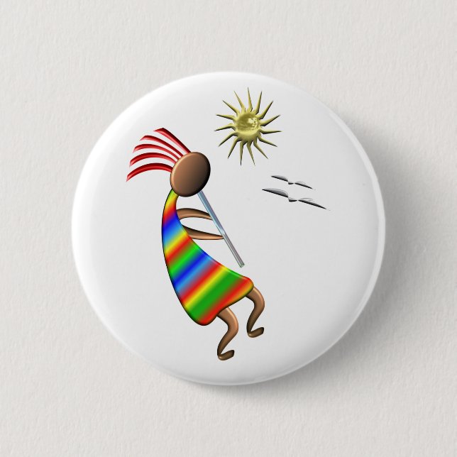 Kokopelli Sun und Vögel Button (Vorderseite)
