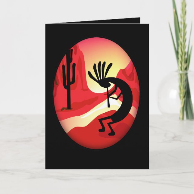 Kokopelli Sunset Black Greeting Card Karte (Vorderseite)