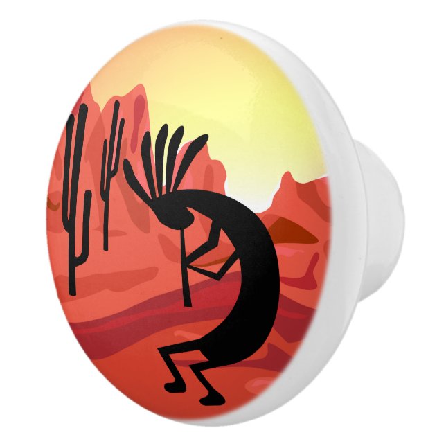 Kokopelli Sunset Wüste Landschaft Türknauf Keramikknauf (Rechts)