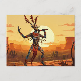 Kokopelli tanzt Flute auf der Wüstenebene Postkarte