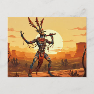 Kokopelli tanzt Flute auf der Wüstenebene Postkarte