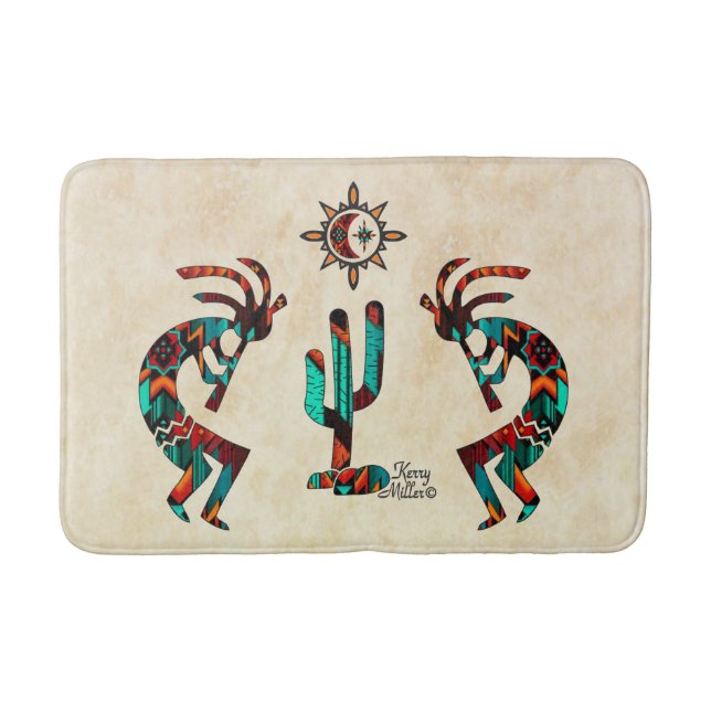 Kokopelli und Kakteen Badematte (Vorderseite)