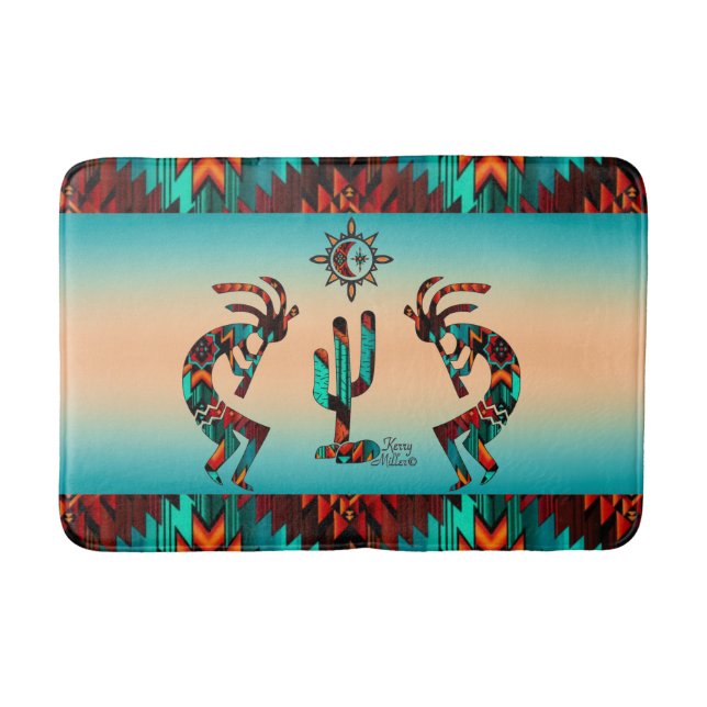 Kokopelli und Kakteen Badematte (Vorderseite)