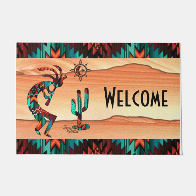 Kokopelli und Kakteen Empfang Fußmatte (Vorderseite)
