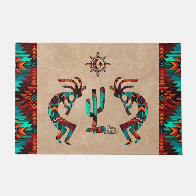 Kokopelli und Kakteen Empfang Fußmatte (Vorderseite)
