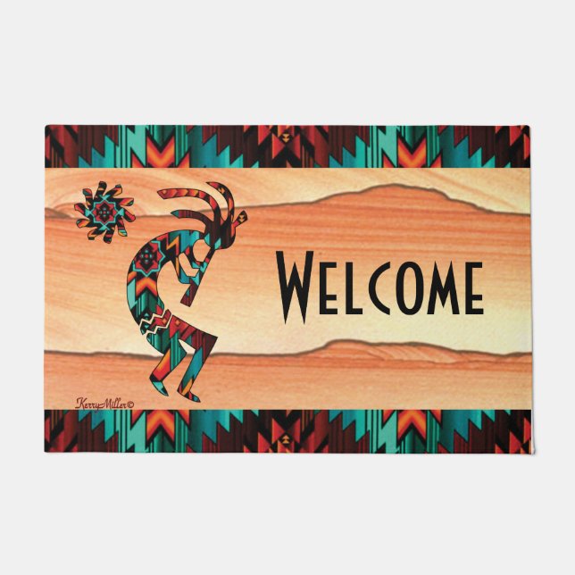 Kokopelli und Kakteen Empfang Fußmatte (Vorderseite)