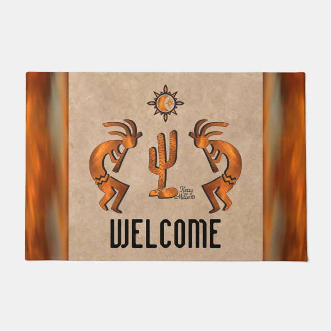 Kokopelli und Kakteen Empfang Fußmatte (Vorderseite)